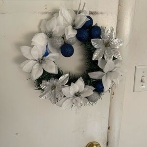 Festive White and Blue Holiday Wreath